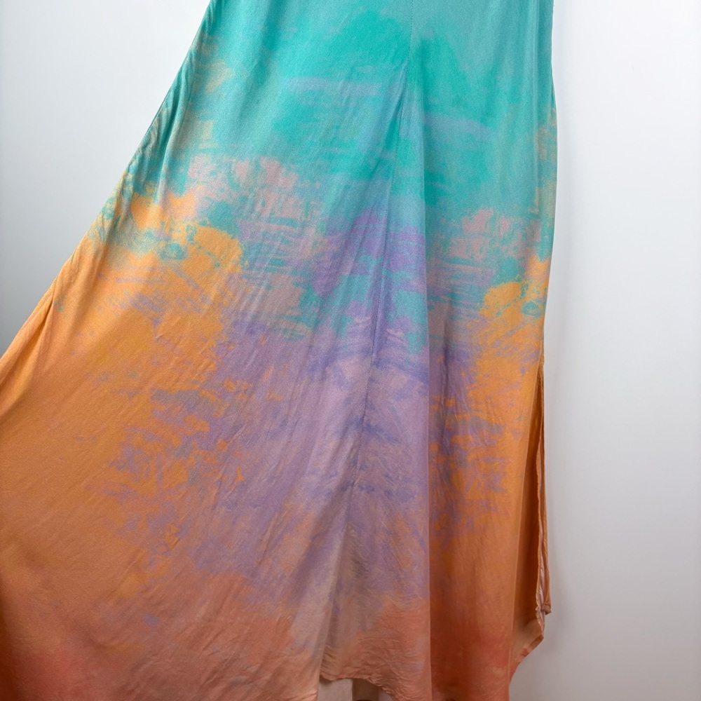 Anthropologie Bl-nk London Amalia Tie Dye Bias Cut Maxi Skirt Small Blue Orange - Picture 3 of 8